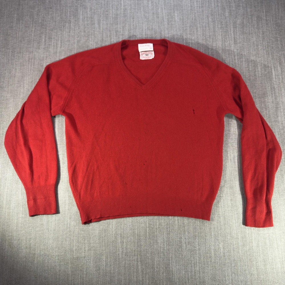 Thane Sweater Mens Medium Red 100% Cashmere Knit V Neck Pullover Lightweight